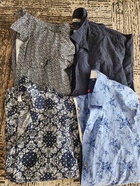 Men's Navy & Light Blue Patterned Short Sleeve Shirts Four Pack, Size XL